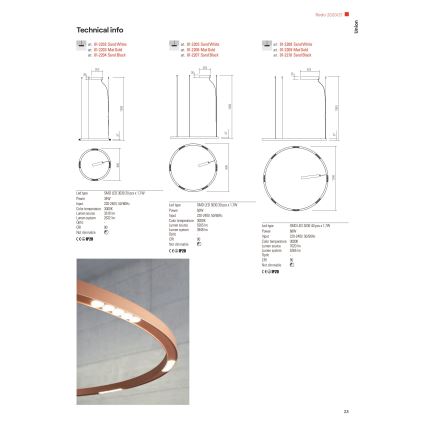 Redo 01-2206 - LED Lustr na lanku UNION LED/50W/230V 3000K pr. 90 cm zlatá