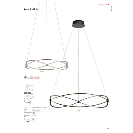 Redo 01-2254 - LED Stmívatelný lustr na lanku QUARK LED/54W/230V 3000K pr. 80 cm černá