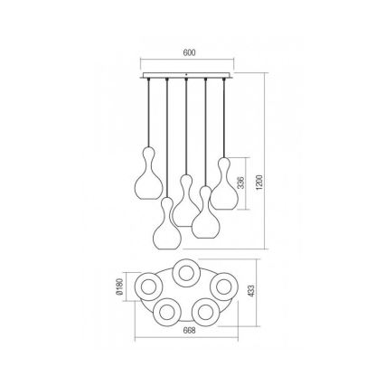 Redo 01-2262 - Lustr na lanku LOB 5xE27/42W/230V šedá