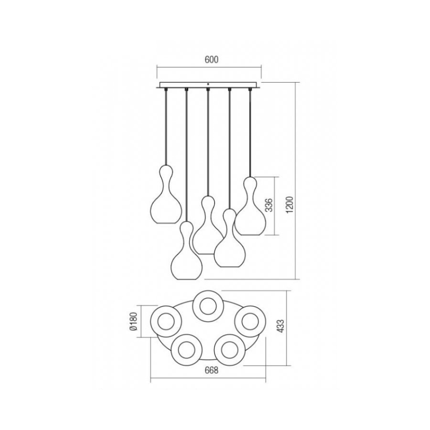 Redo 01-2262 - Lustr na lanku LOB 5xE27/42W/230V šedá