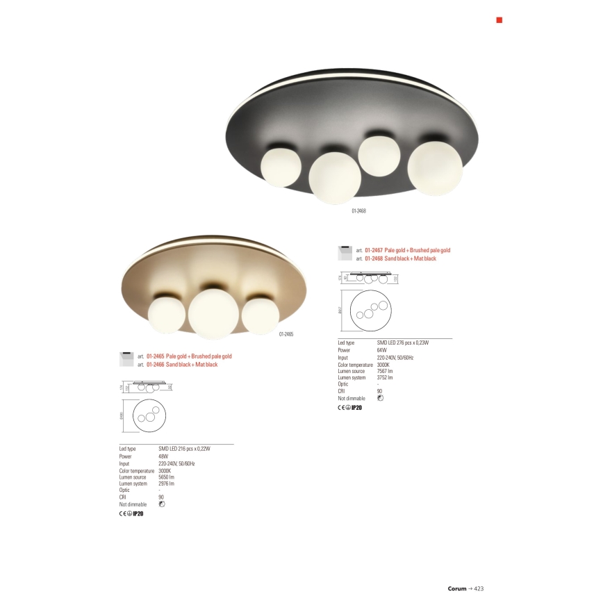 Redo 01-2466 - LED Stropní svítidlo CORUM LED/48W/230V 3000K pr. 49 cm CRI 90 černá