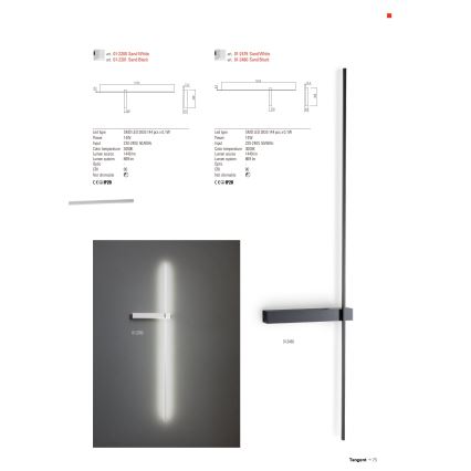 Redo 01-2480 - LED Nástěnné svítidlo TANGENT LED/14W/230V 3000K 125,4 cm černá
