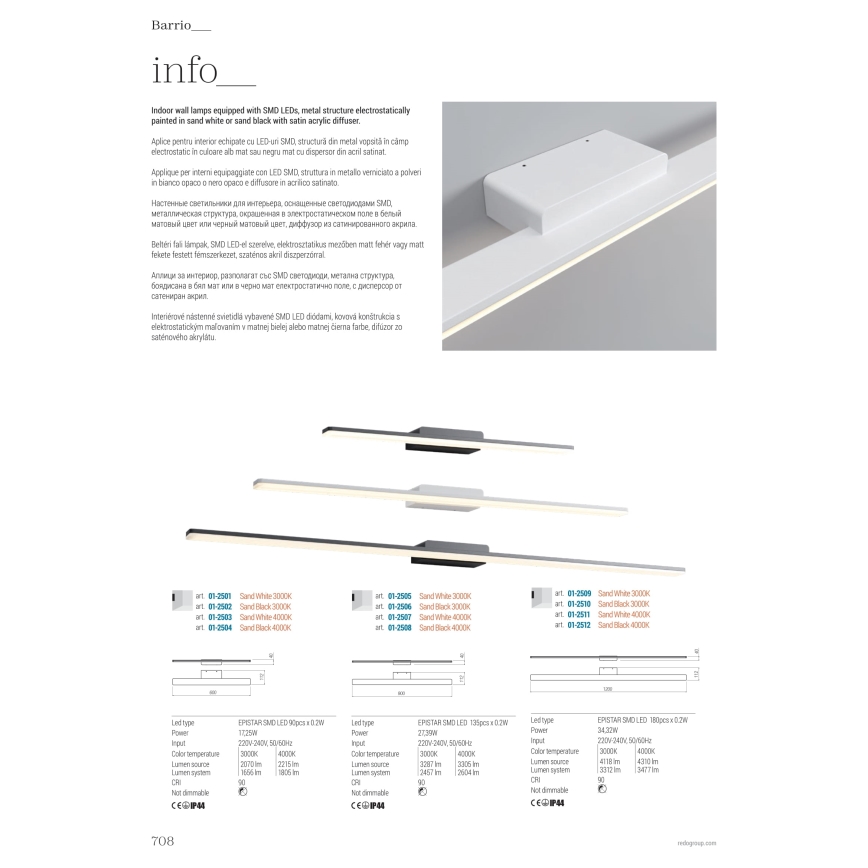 Redo 01-2507 - LED Koupelnové osvětlení zrcadla BARRIO LED/27,39W/230V 90 cm CRI 90 IP44 bílá