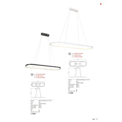 Redo 01-2523 - LED Stmívatelný lustr na lanku LAP LED/32W/230V CRI 90 bílá