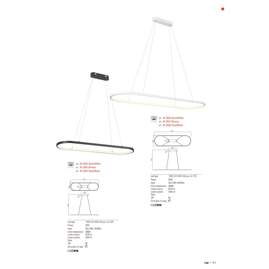 Redo 01-2523 - LED Stmívatelný lustr na lanku LAP LED/32W/230V CRI 90 bílá
