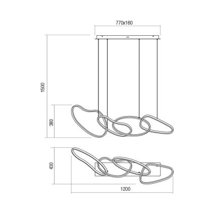 Redo 01-2596 - LED Stmívatelný lustr na lanku BIAS LED/87,4W/230V CRI 90 3000K černá