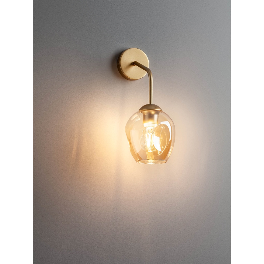 Redo 01-2617 - Nástěnná lampa PIERCE 1xE27/42W/230V zlatá/kouřová