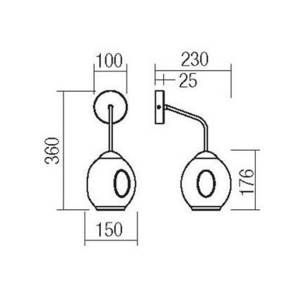 Redo 01-2618 - Nástěnná lampa PIERCE 1xE27/42W/230V černá/kouřová