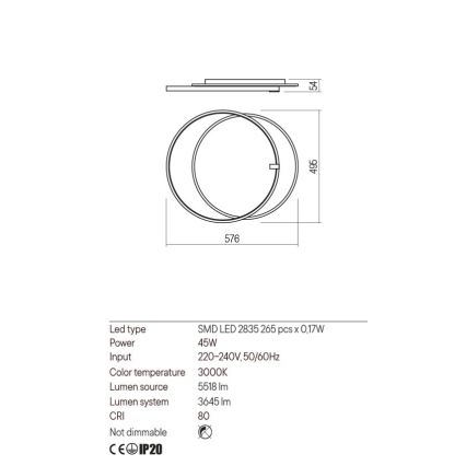 Redo 01-2660 - LED Stropní svítidlo ARP LED/45W/230V černá