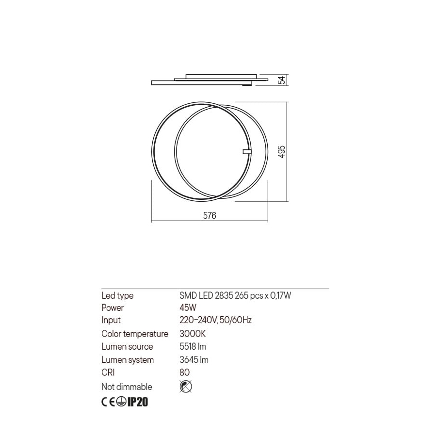Redo 01-2660 - LED Stropní svítidlo ARP LED/45W/230V černá