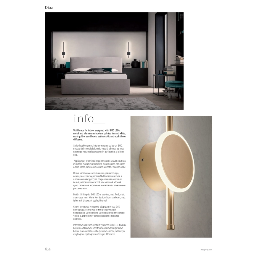 Redo 01-2701 - LED Nástěnné svítidlo DIAZ LED/18W/230V CRI 90 černá