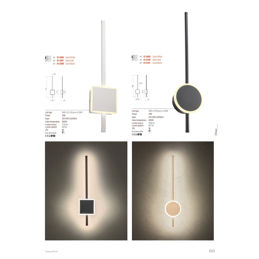 Redo 01-2701 - LED Nástěnné svítidlo DIAZ LED/18W/230V CRI 90 černá