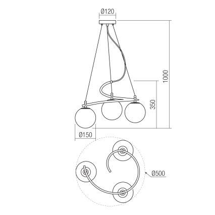 Redo 01-2715 - Lustr na lanku VOLLEY 3xE14/28W/230V zlatá