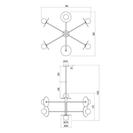 Redo 01-2734 - Lustr na tyči PLATO 6xG9/10W/230V černá