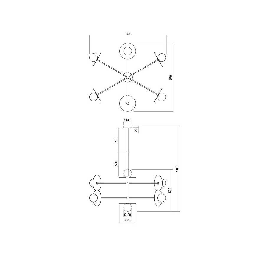 Redo 01-2734 - Lustr na tyči PLATO 6xG9/10W/230V černá