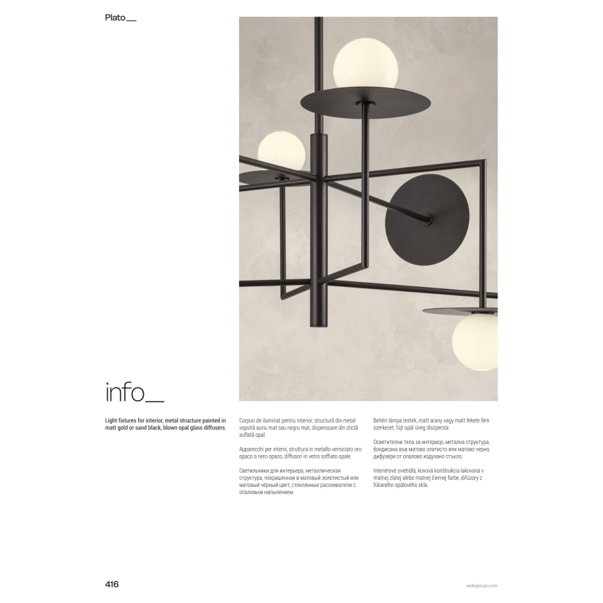 Redo 01-2735 - Lustr na tyči PLATO 8xG9/10W/230V zlatá