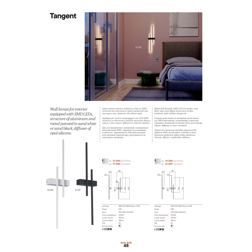 Redo 01-2747 - LED Nástěnné svítidlo TANGENT LED/13W/230V CRI 90 černá