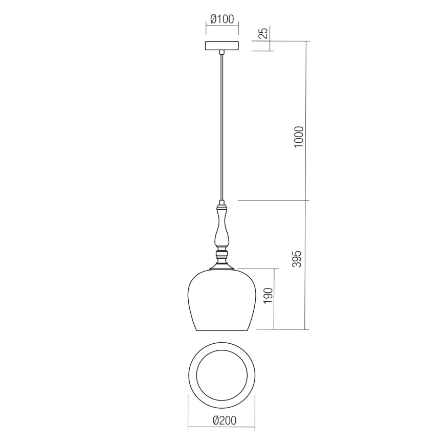 Redo 01-2752 - Lustr na lanku TOLL 1xE27/42W/230V černá