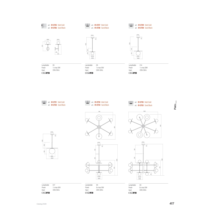 Redo 01-2753 - Lustr na tyči PLATO 8xG9/10W/230V černá
