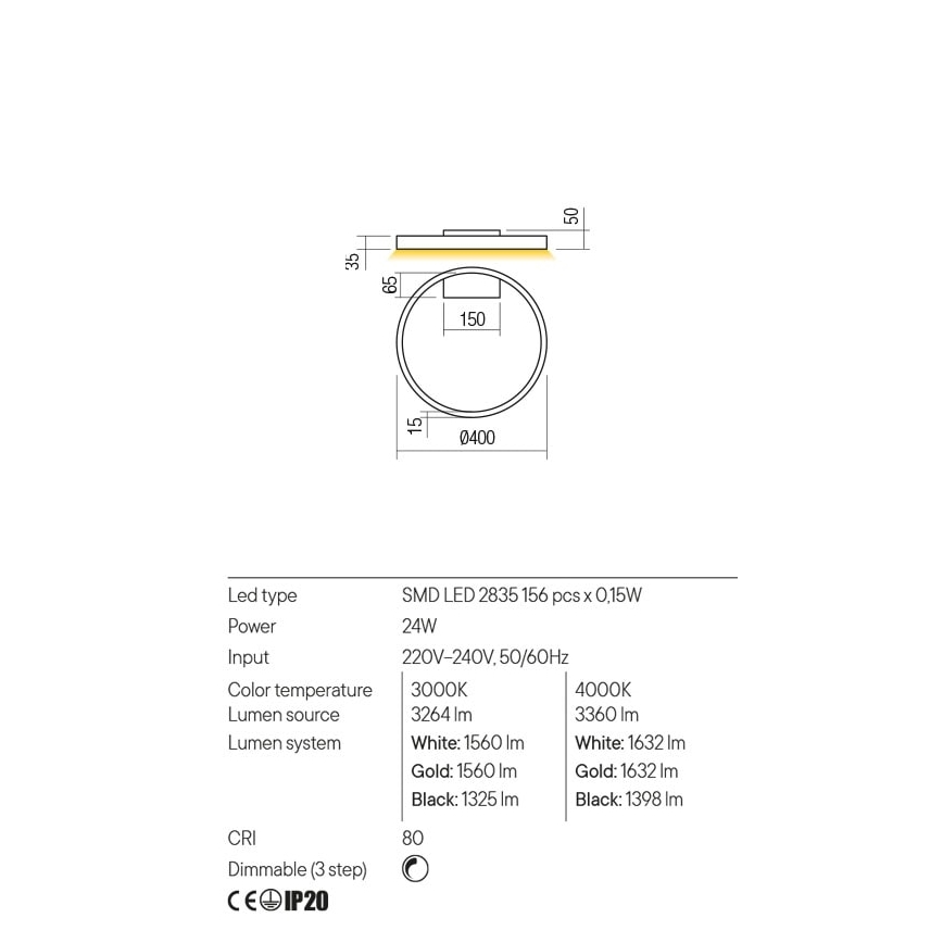 Redo 01-2835 - LED Stmívatelné nástěnné svítidlo FEBE LED/24W/230V zlatá