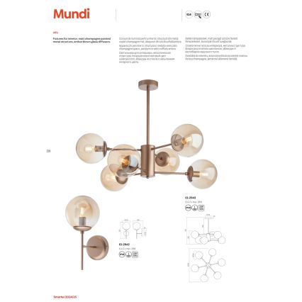 Redo 01-2942 - Nástěnná lampa MUNDI 1xE14/28W/230V měď