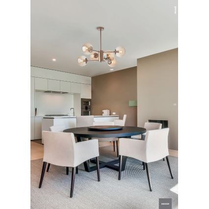 Redo 01-2943 - Lustr na tyči MUNDI 6xE14/28W/230V měď/kouřová