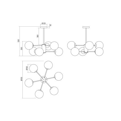 Redo 01-2943 - Lustr na tyči MUNDI 6xE14/28W/230V měď/kouřová
