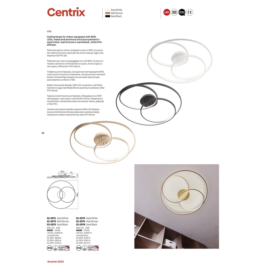Redo 01-2975 - LED Stropní svítidlo CENTRIX LED/92W/230V černá