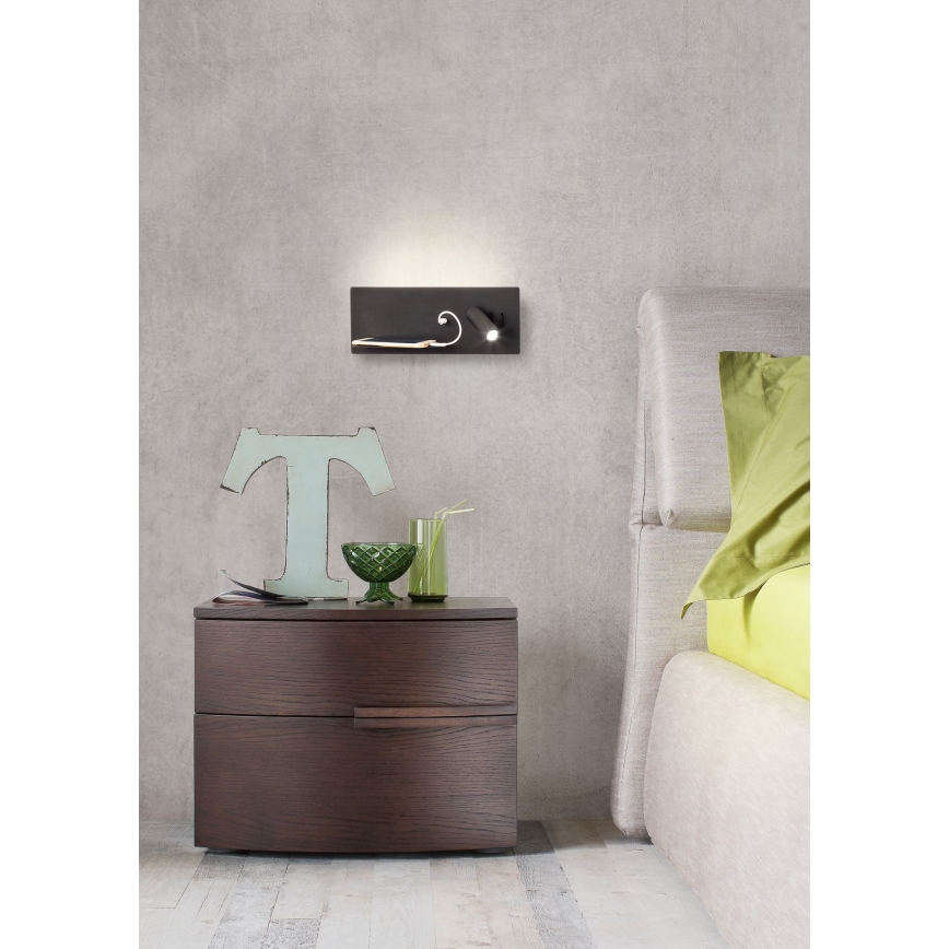 Redo 01-2985 - LED Nástěnné bodové svítidlo BROOK LED/8W/230V + LED/3W USB CRI 90 černá levá
