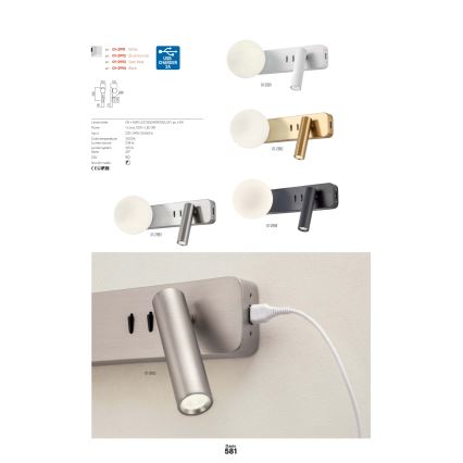 Redo 01-2991 - LED Nástěnné svítidlo OASIS LED/3W/230V + 1xG9/10W USB CRI 90 bílá