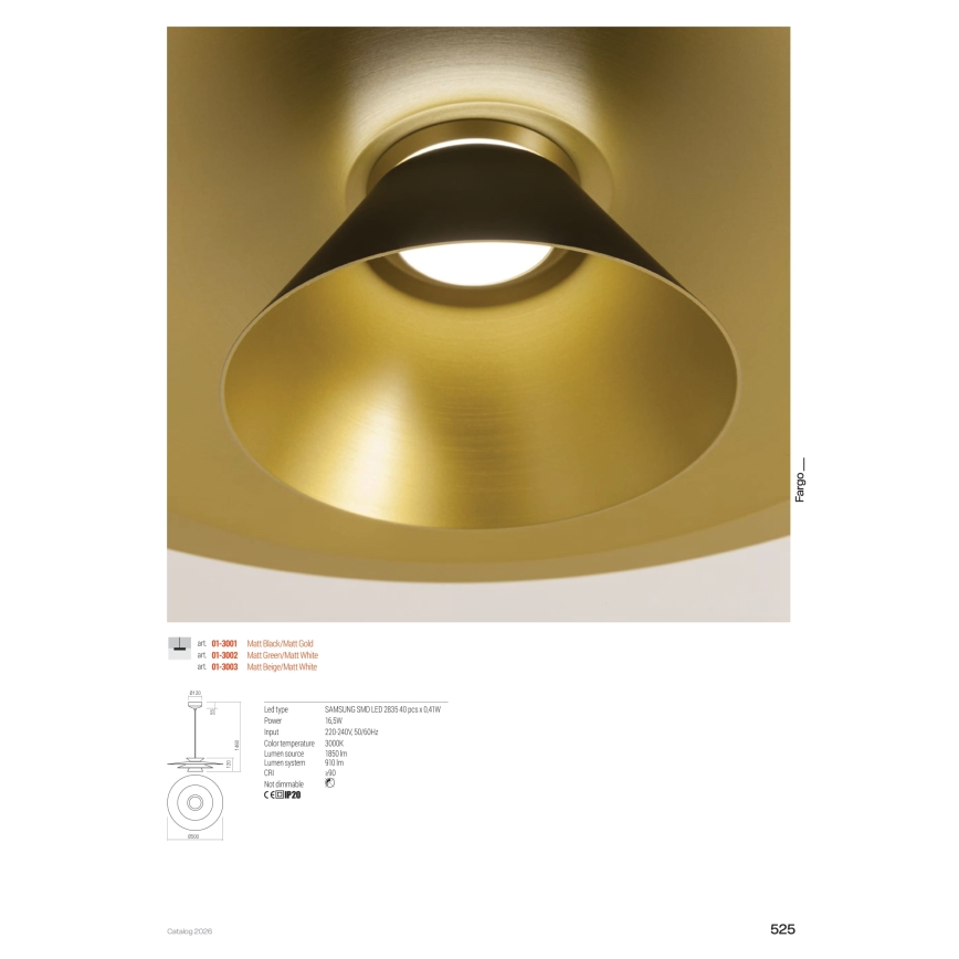 Redo 01-3003 - LED Lustr na lanku FARGO LED/16,5W/230V CRI 90 pr. 50 cm béžová/bílá