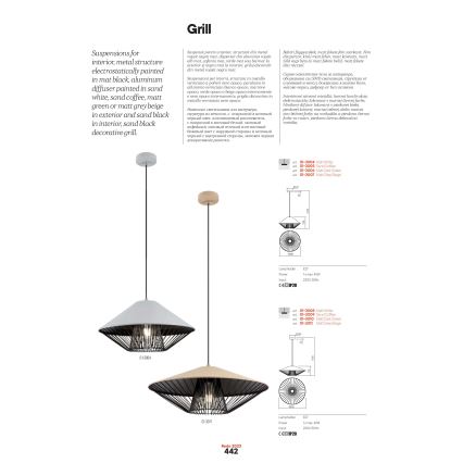 Redo 01-3004 - Lustr na lanku GRILL 1xE27/42W/230V pr. 39,6 cm černá/bílá