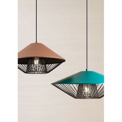 Redo 01-3006 - Lustr na lanku GRILL 1xE27/42W/230V pr. 39,6 cm černá/tyrkysová