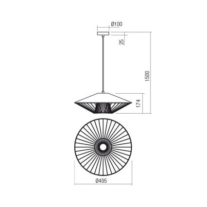 Redo 01-3011 - Lustr na lanku GRILL 1xE27/42W/230V pr. 49,5 cm černá/béžová