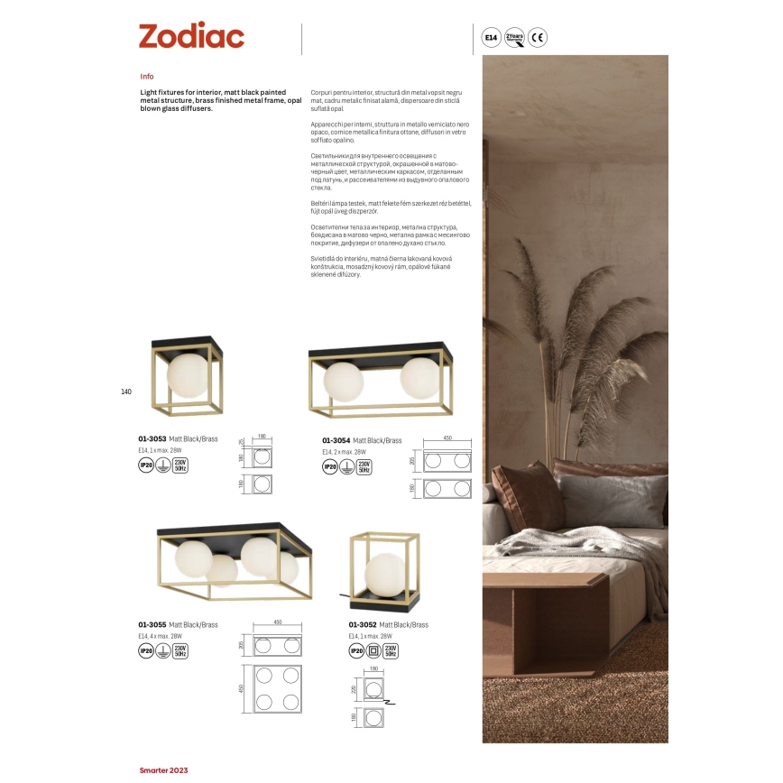Redo 01-3054 - Stropní svítidlo ZODIAC 2xE14/28W/230V