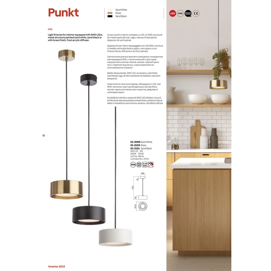 Redo 01-3101 - LED Lustr na lanku PUNKT LED/6W/230V pr. 15 cm černá