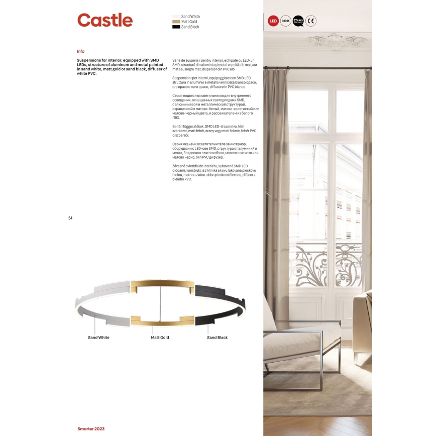 Redo 01-3173 - LED Stmívatelný lustr na lanku CASTLE LED/36W/230V černá