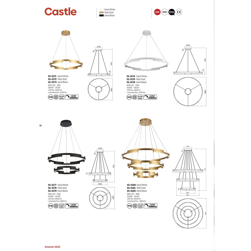 Redo 01-3173 - LED Stmívatelný lustr na lanku CASTLE LED/36W/230V černá
