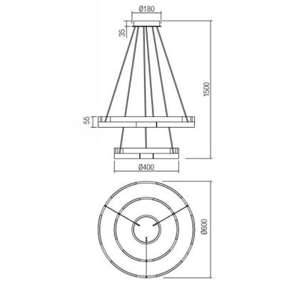 Redo 01-3179 - LED Stmívatelný lustr na lanku CASTLE LED/60W/230V černá