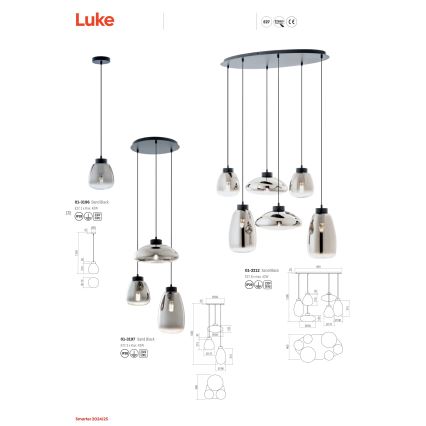 Redo 01-3197 - Lustr na lanku LUKE 3xE27/42W/230V pr. 46 cm černá