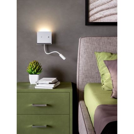 Redo 01-3210 - LED Nástěnné svítidlo s flexibilní lampičkou MOKA LED/6W + LED/3W/230V USB CRI90 bílá