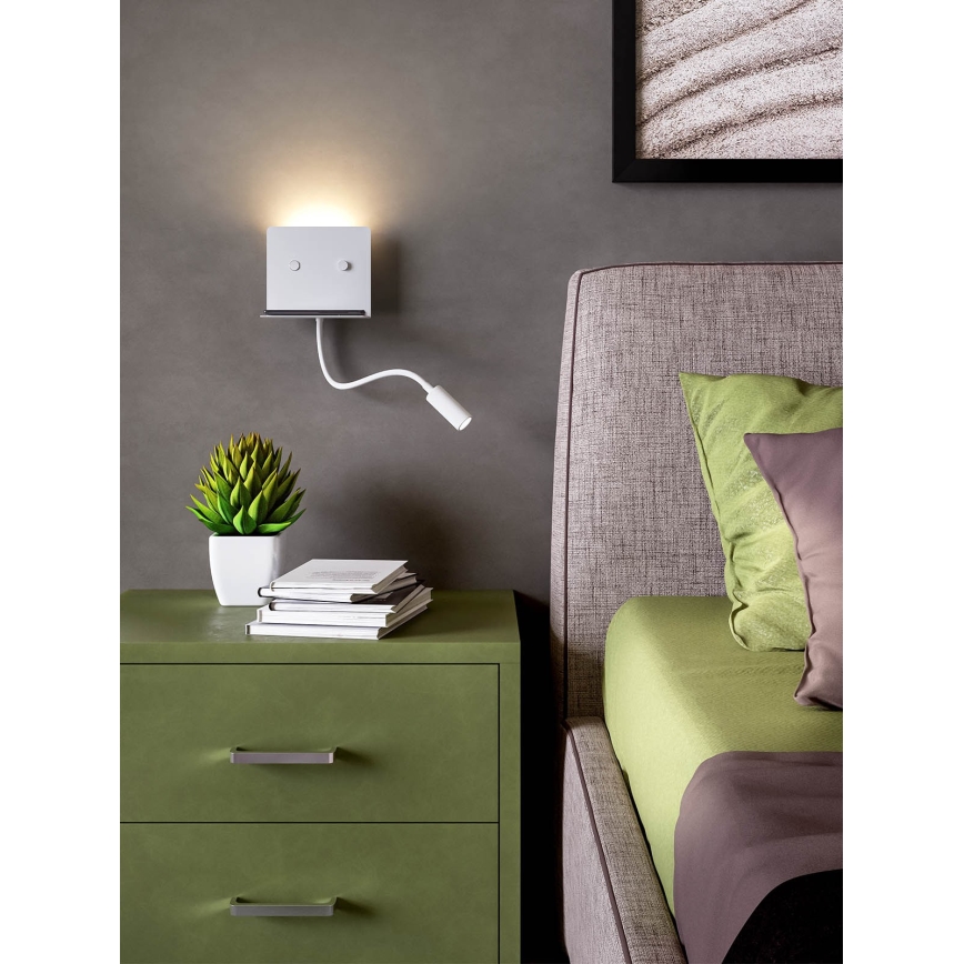 Redo 01-3210 - LED Nástěnné svítidlo s flexibilní lampičkou MOKA LED/6W + LED/3W/230V USB CRI90 bílá