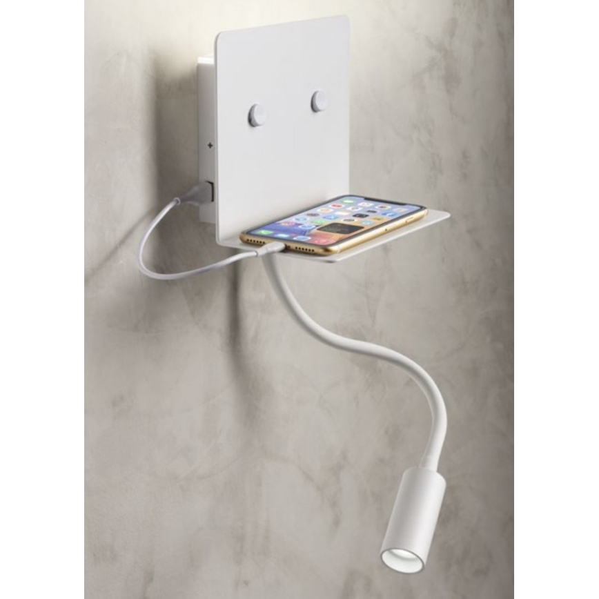 Redo 01-3210 - LED Nástěnné svítidlo s flexibilní lampičkou MOKA LED/6W + LED/3W/230V USB CRI90 bílá