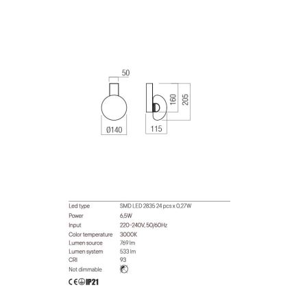 Redo 01-3239 - LED Nástěnné svítidlo SINCLAIR LED/6,5W/230V CRI 93 IP21 zlatá