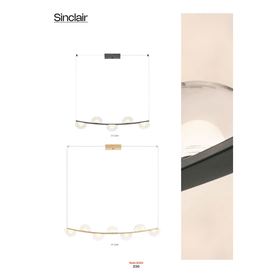 Redo 01-3244 - LED Stmívatelný lustr na lanku SINCLAIR LED/35W/230V CRI 93 IP21 černá