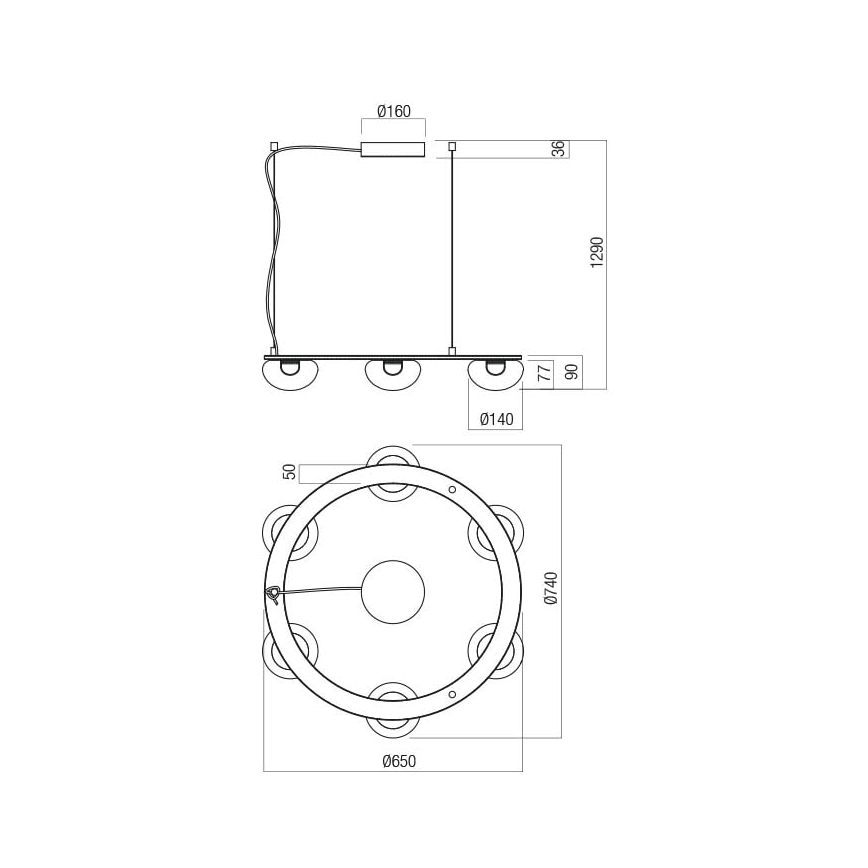 Redo 01-3248- LED Stmívatelný lustr na lanku SINCLAIR LED/37,2W/230V CRI 93 IP21 černá