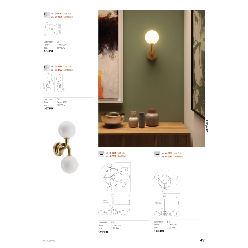 Redo 01-3257 - Lustr na tyči CONFUSIO 3xE14/28W/230V pr. 76 cm černá