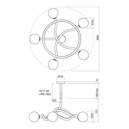Redo 01-3258 - Lustr na tyči CONFUSIO 5xE14/28W/230V pr. 96 cm zlatá