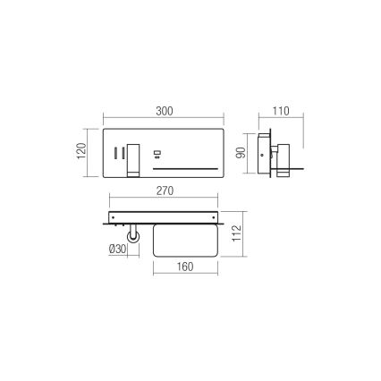 Redo 01-3316 - LED Nástěnné bodové svítidlo BROOK LED/8W/230V + LED/3W USB CRI 90 černá pravá