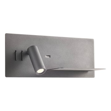 Redo 01-3316 - LED Nástěnné bodové svítidlo BROOK LED/8W/230V + LED/3W USB CRI 90 černá pravá